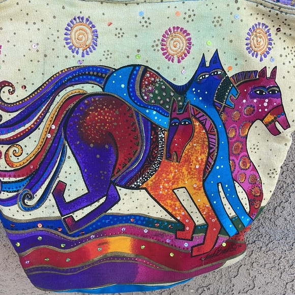 Lauren Burch Large Tote Beach Bag Colorful  Horses - Picture 2 of 6